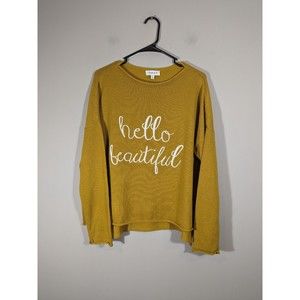Gilli Mustard Hello Beautiful Relaxed Knit Sweater Women Size S